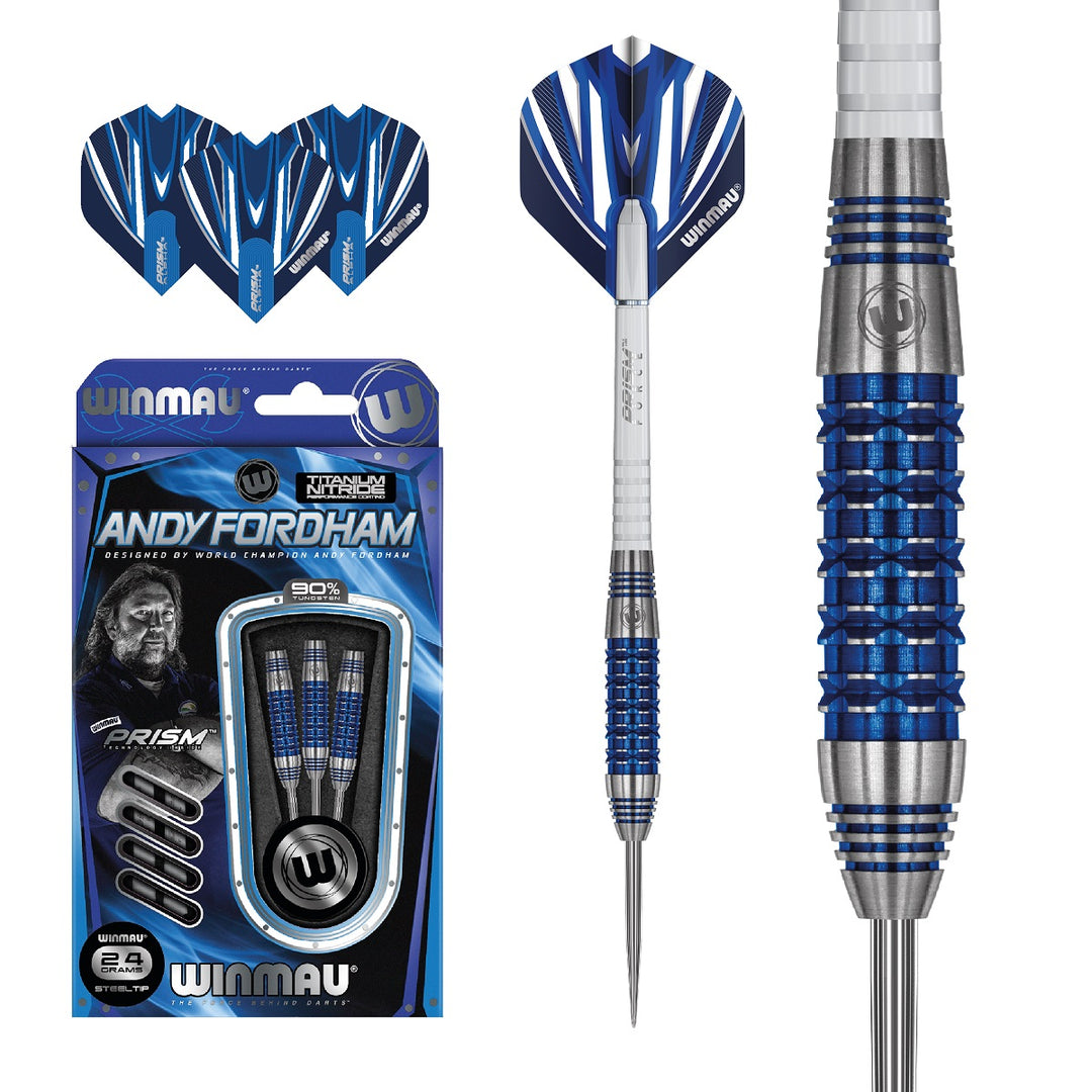 Andy Fordham Blue Titanium Nitride 90% Tungsten Steel Tip Darts by Winmau - The Darts Shop