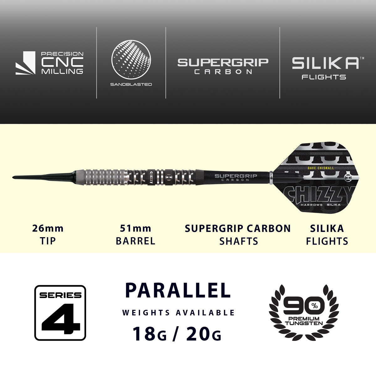 Harrows Dave Chisnall Chizzy Series 4 90% Tungsten Soft Tip Darts - view 3