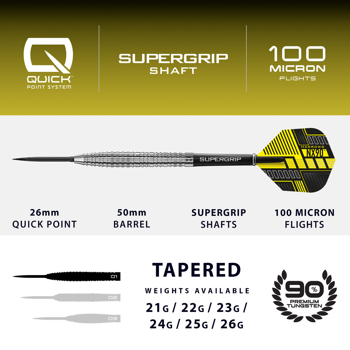 Harrows NX90 Tapered 90% Tungsten QP Steel Tip Darts - view 4