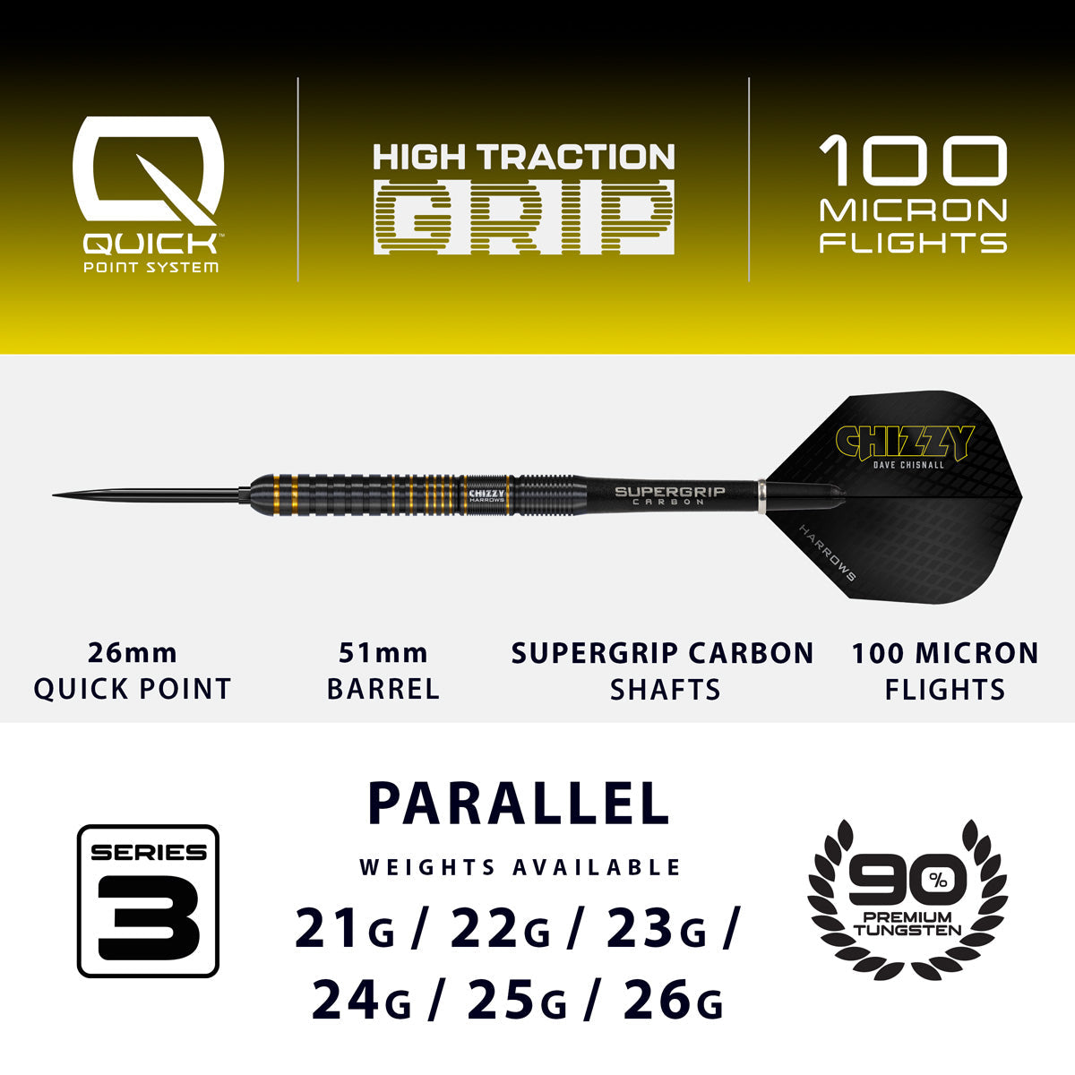 Harrows Dave Chisnall Chizzy Series 3 90% Tungsten QP Steel Tip Darts - view 4
