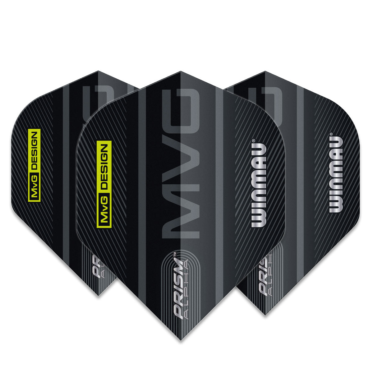 Prism Alpha MVG Logo Black and Grey Standard Dart Flights by Winmau - view 2
