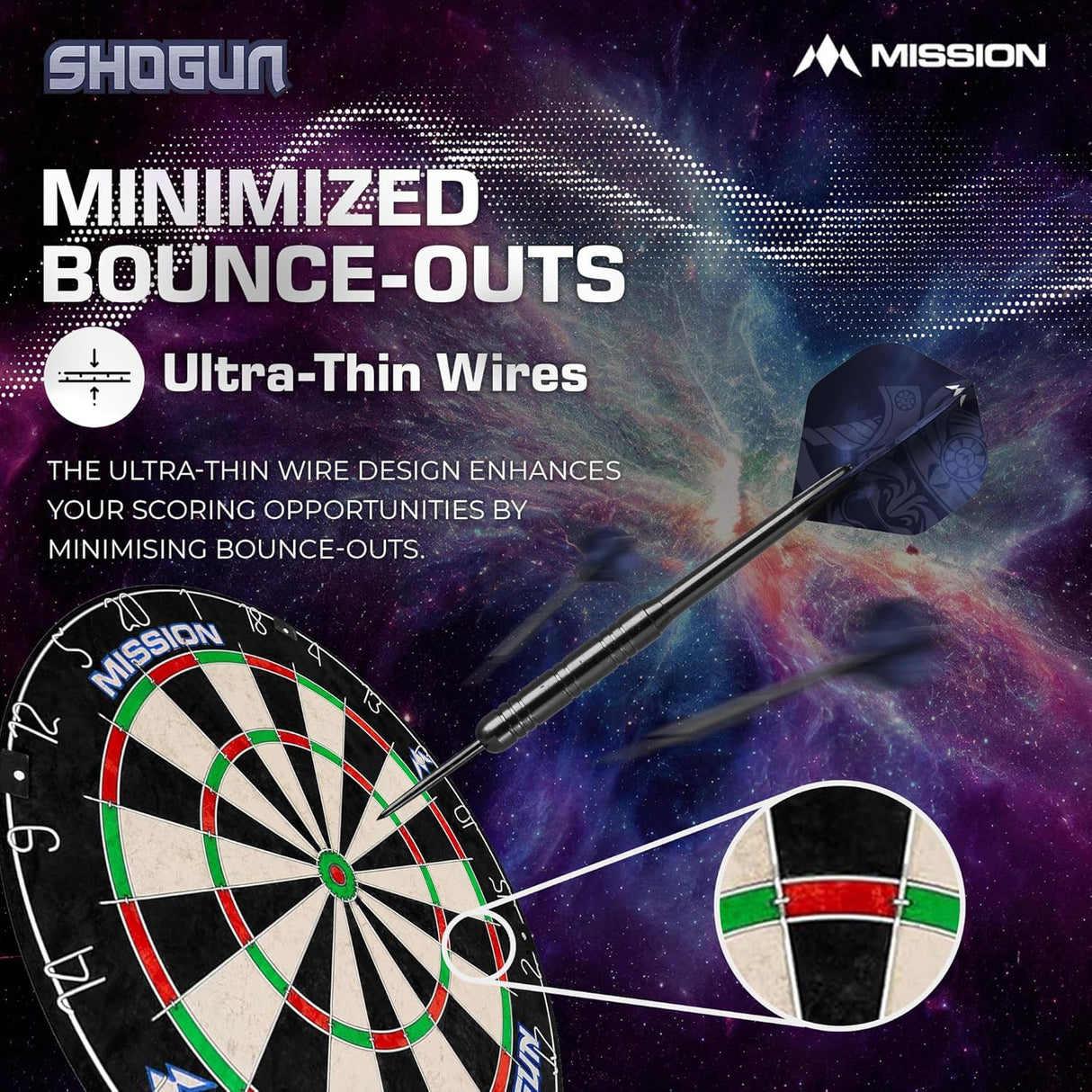 Mission Shogun Dartboard Set - Round Wire Dartboard with 2 sets of darts - view 7