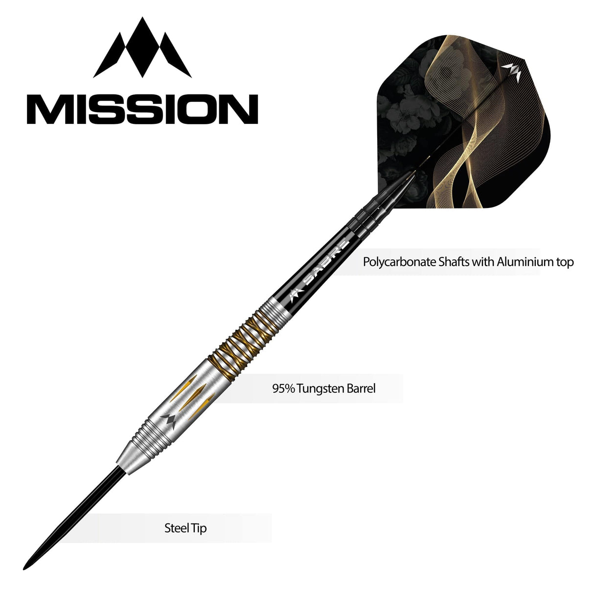 *Mission Almudena Fajardo Ayuso Darts - Steel Tip - 95% Tungsten - Gold PVD Milled Silver - view 3