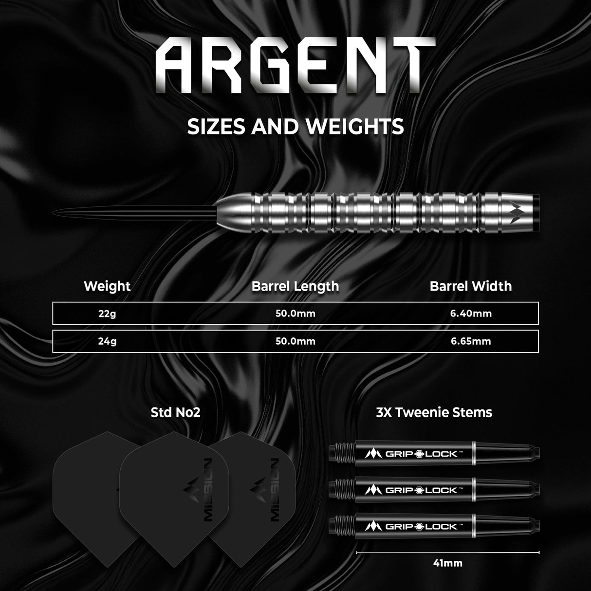 Mission Argent Darts - Steel Tip - 90% Tungsten - Silver - view 4