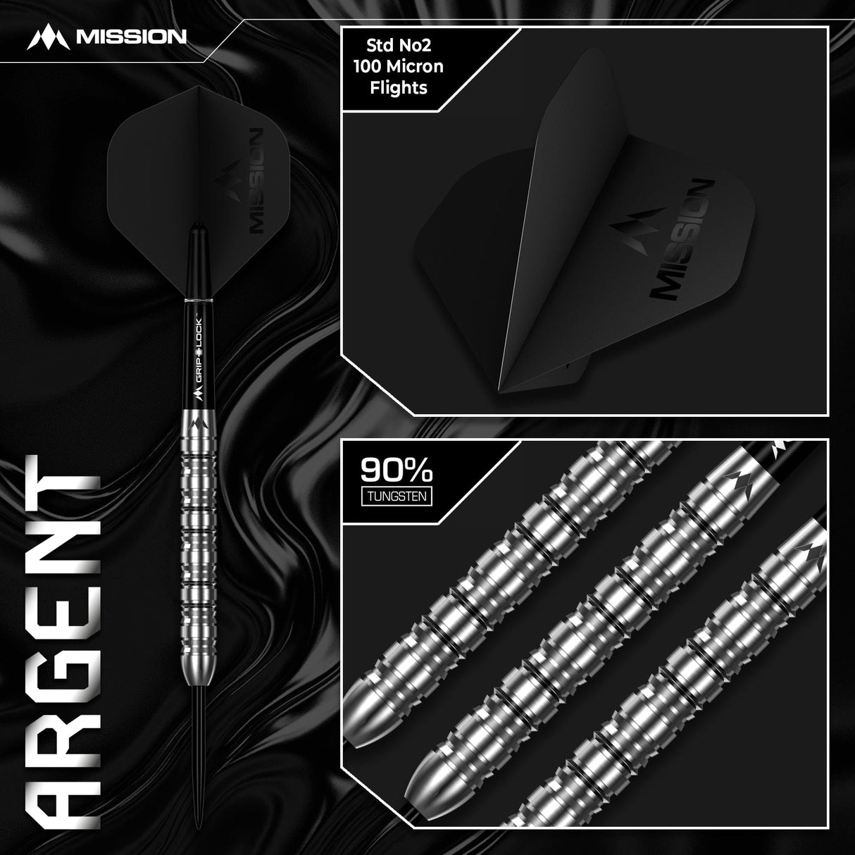 Mission Argent Darts - Steel Tip - 90% Tungsten - Silver - view 5