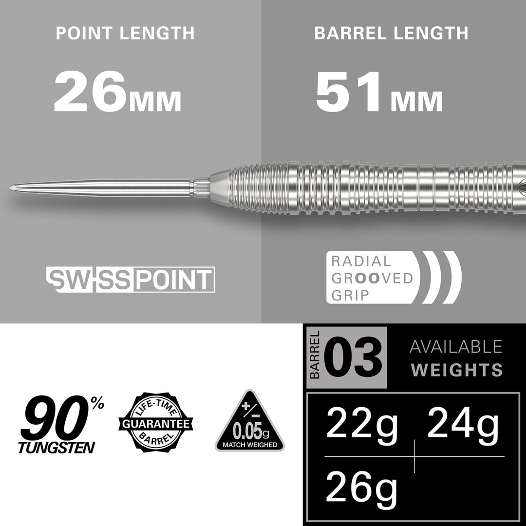 Crux 03 90% Tungsten Swiss Point Steel Tip Darts by Target - The Darts Shop