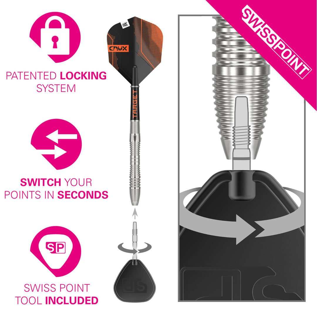 Crux 03 90% Tungsten Swiss Point Steel Tip Darts by Target - The Darts Shop
