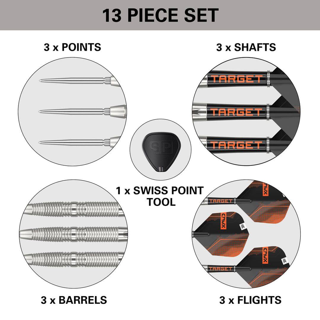 Crux 02 90% Tungsten Swiss Point Steel Tip Darts by Target - The Darts Shop