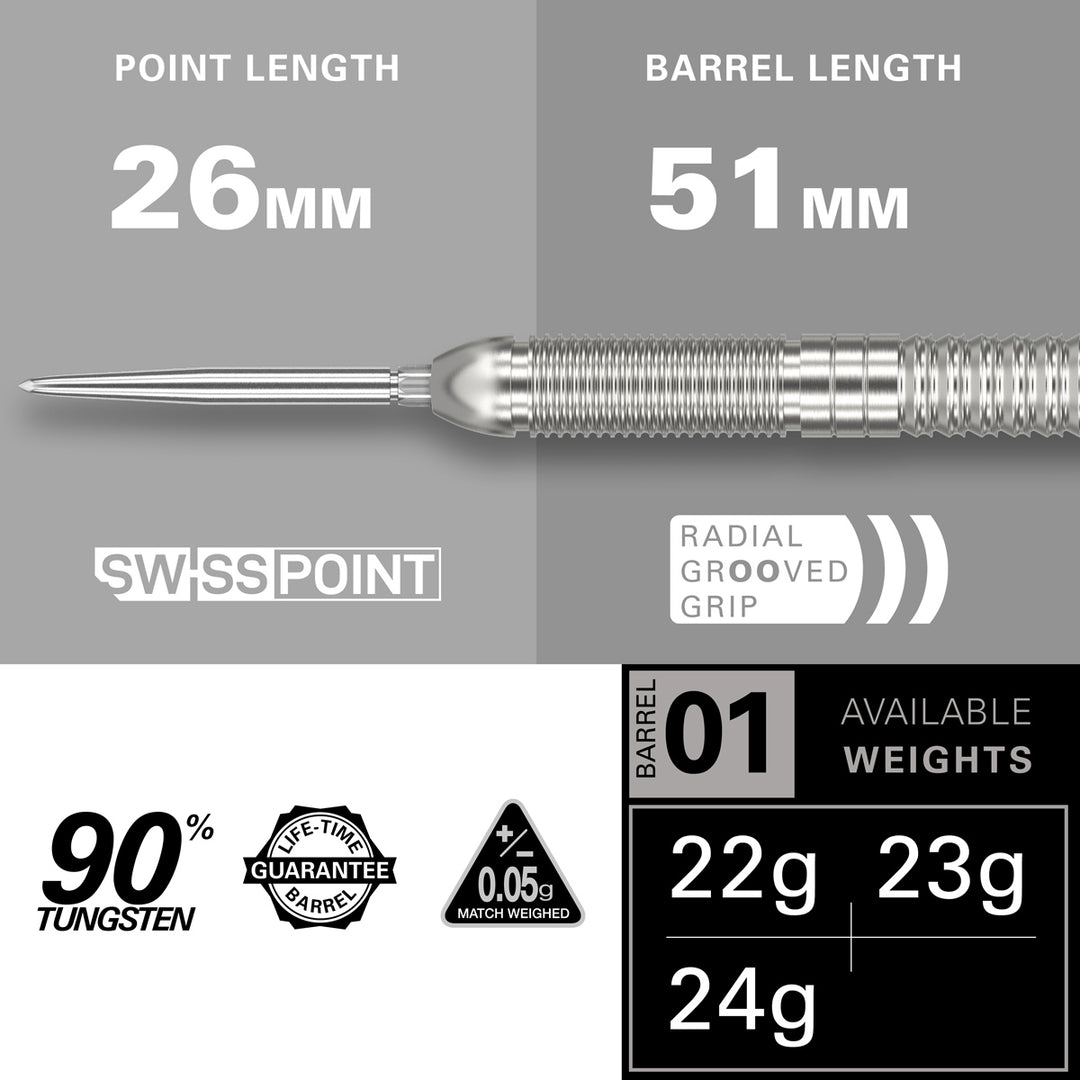 Crux 01 90% Tungsten Swiss Point Steel Tip Darts by Target - The Darts Shop