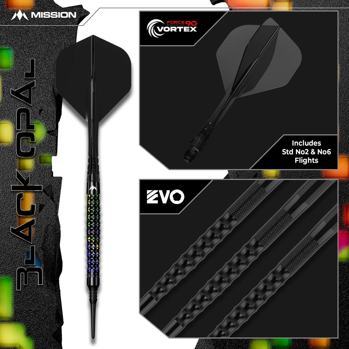 Mission Black Opal Darts - Soft Tip - 95% Tungsten - Black & Coral PVD - view 7
