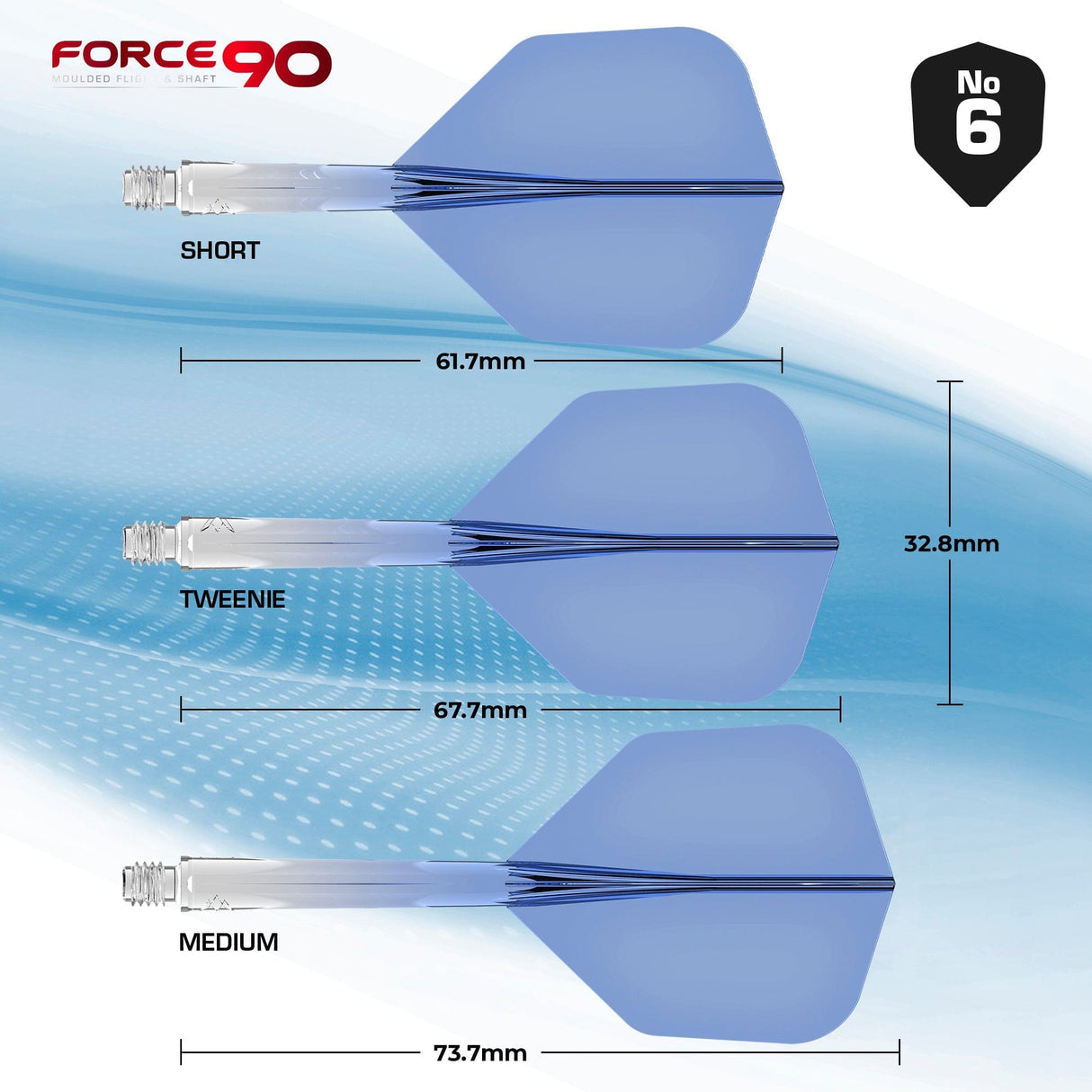 Mission Force 90 - New Moulded Flight & Shaft System - Standard No6 - Gradient - Transparent Blue - The Darts Shop