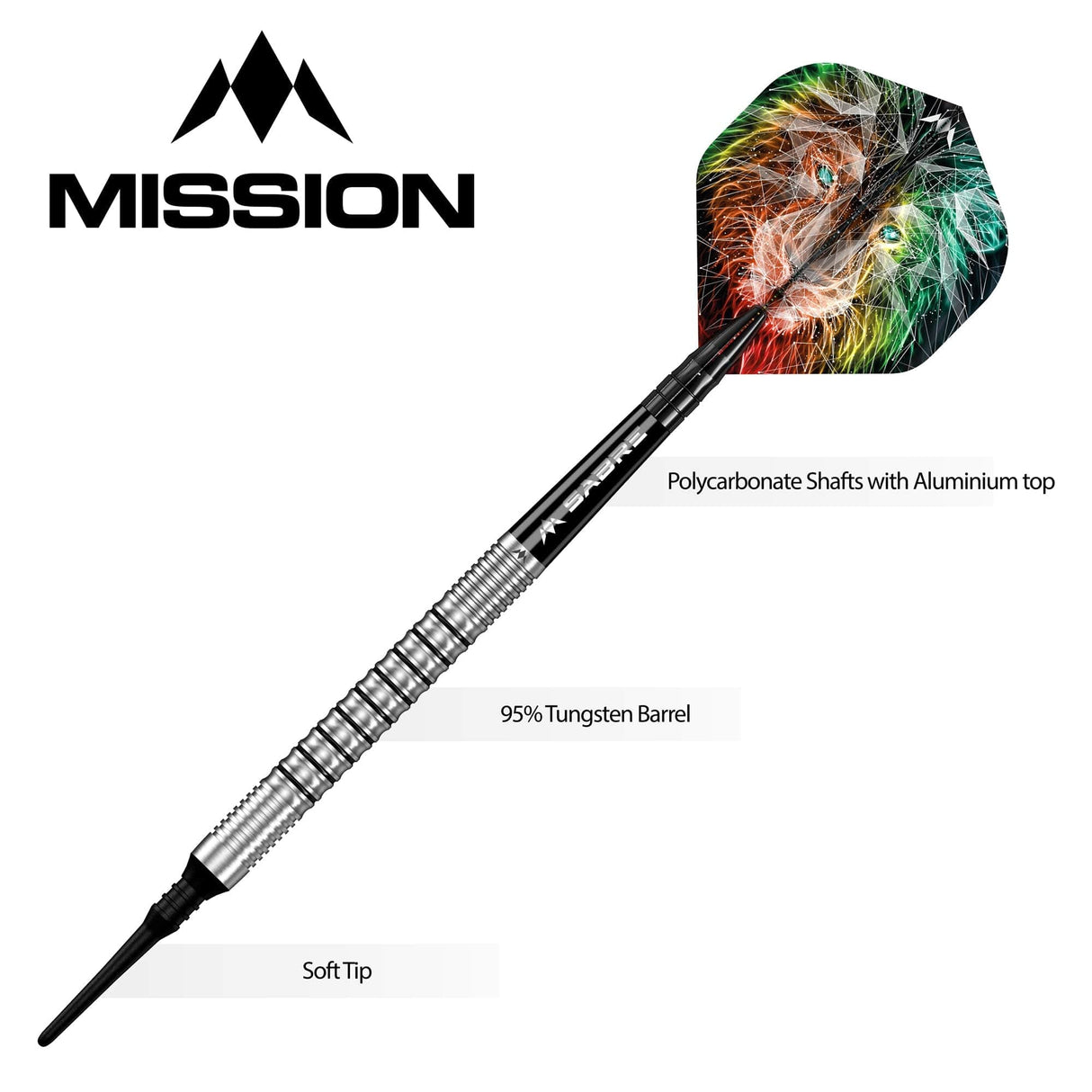 Mission Dominik Grüllich Darts - Soft Tip - 95% Tungsten - Silver-Black Rings - view 3