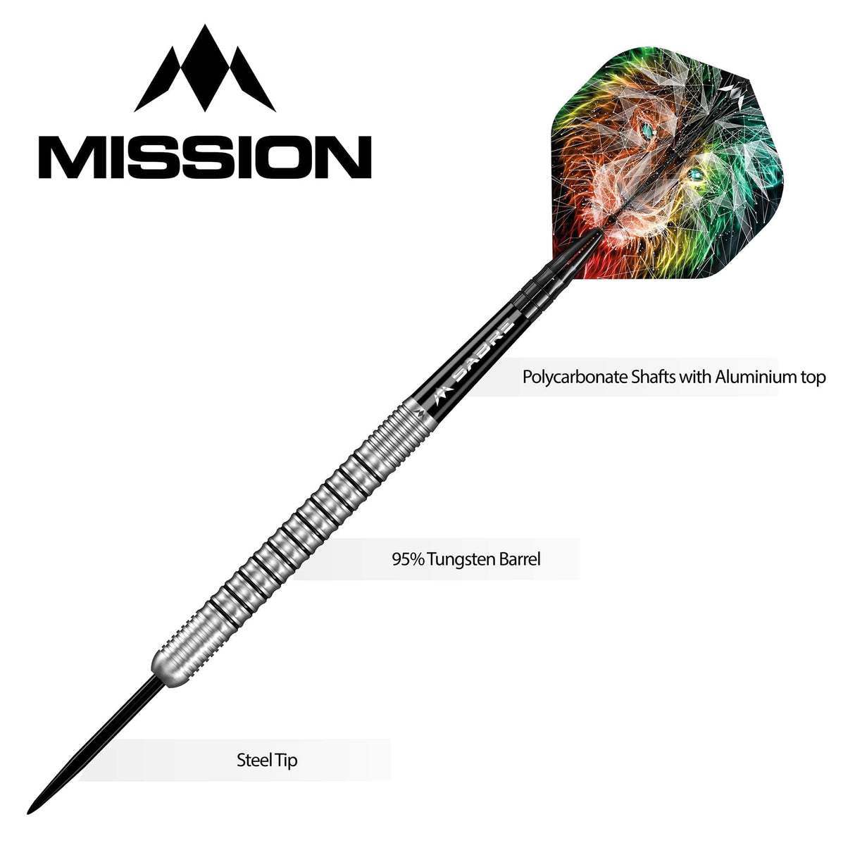 Mission Dominik Grüllich Darts - Steel Tip - 95% Tungsten - Silver-Black Rings - view 3