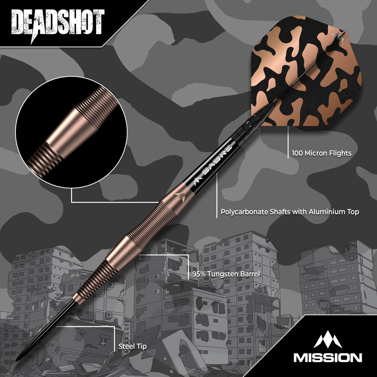 Mission Dead Shot Darts - Steel Tip - 95% Tungsten - Bronze - view 3