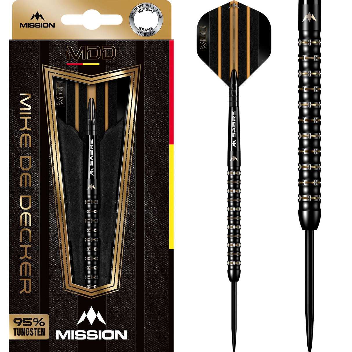 Mission Mike De Decker Darts - Steel Tip - 95% Tungsten - Black & Gold PVD - The Darts Shop