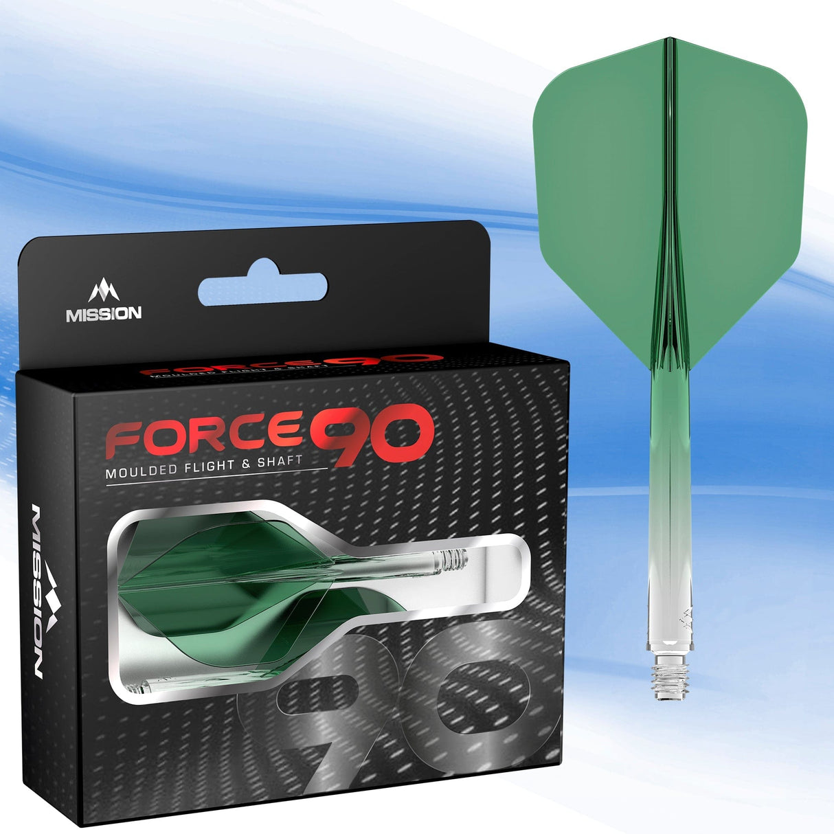Mission Force 90 - New Moulded Flight & Shaft System - Standard No6 - Gradient - Transparent Green - The Darts Shop