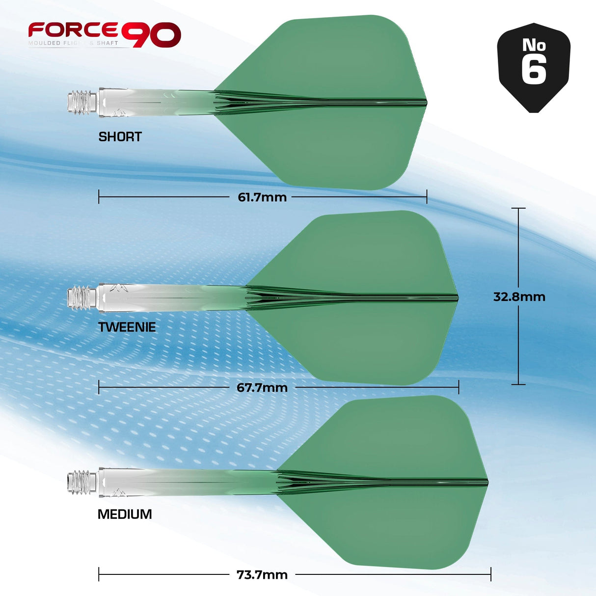 Mission Force 90 - New Moulded Flight & Shaft System - Standard No6 - Gradient - Transparent Green - The Darts Shop