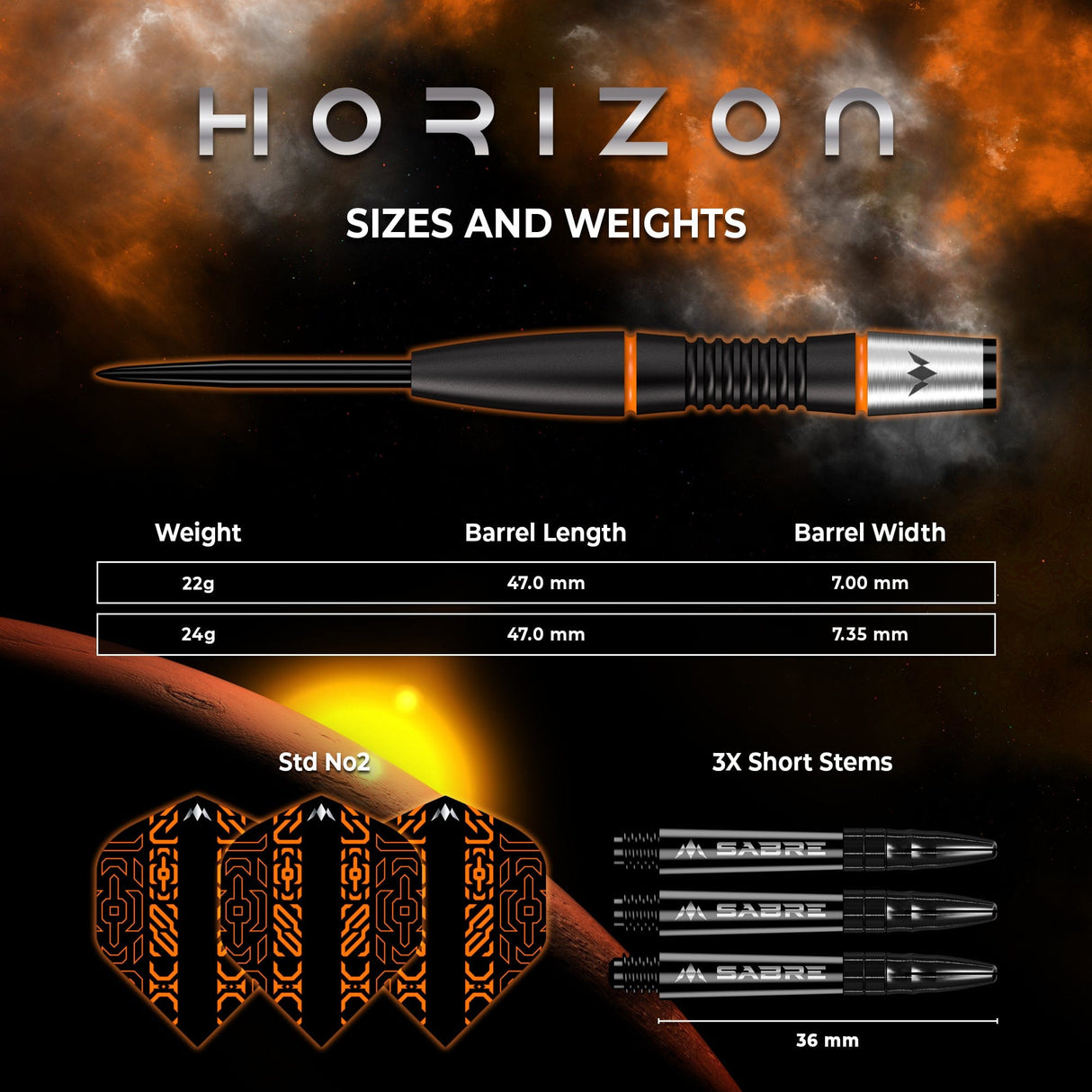 Mission Horizon Darts - Steel Tip - 95% Tungsten - Black PVD & Orange - view 5