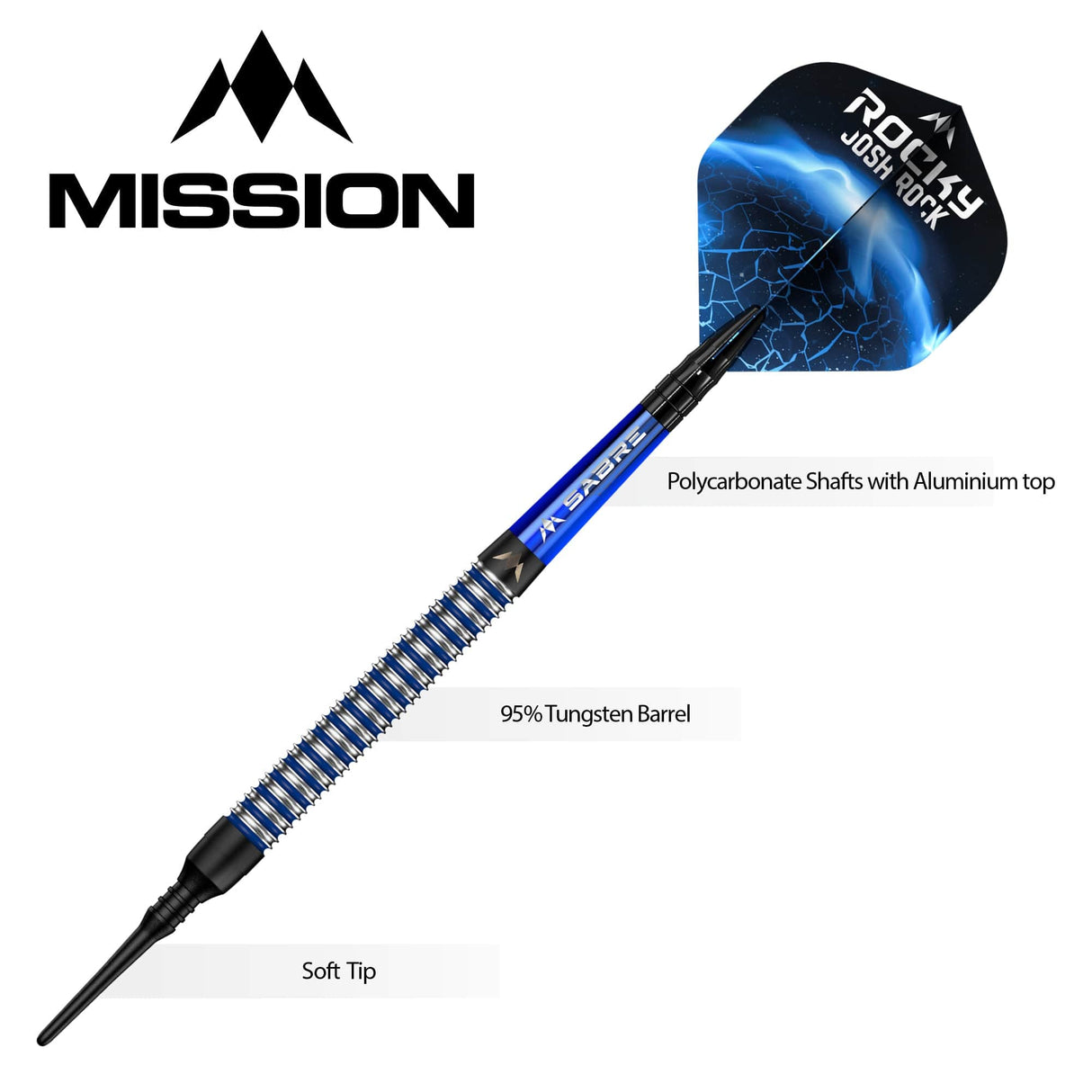 *Mission Josh Rock Darts v1 - Soft Tip - 95% - Rocky - Black & Blue - 18g - view 4
