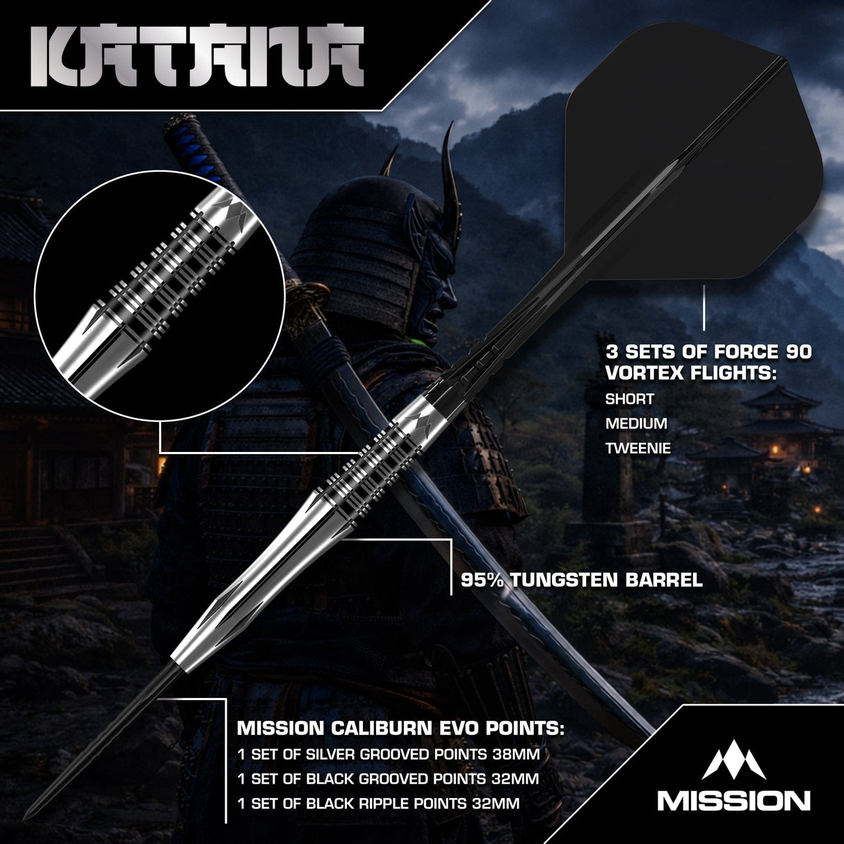 Mission Katana Darts - Steel Tip - 95% Tungsten - view 2