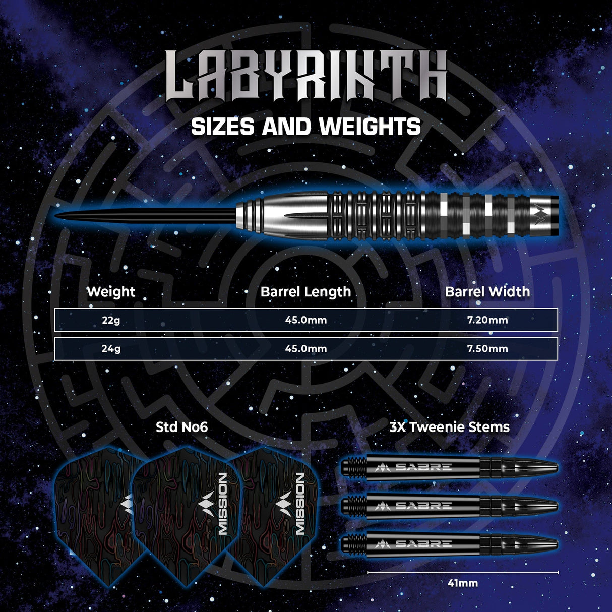 Mission Labyrinth Darts - Steel Tip - 90% Tungsten - Black PVD - view 4
