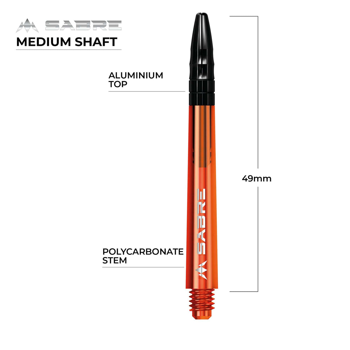 *Mission Sabre Shafts - Polycarbonate Dart Stems - Orange - Black Top - view 6