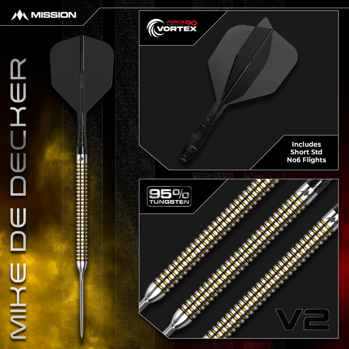 Mission Mike De Decker R2.5 Darts - Steel Tip - 95% Tungsten - V2 - view 5