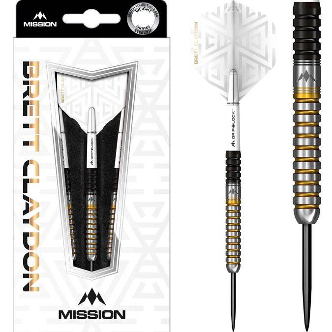 Mission Brett Claydon Darts - Steel Tip - Black & Gold - The Darts Shop