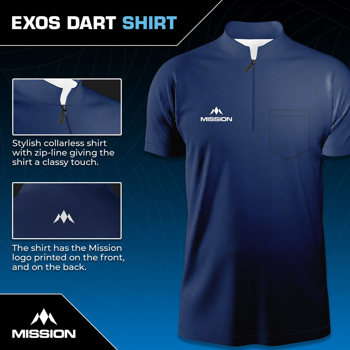 Mission Darts - EXOS Cool - Dart Shirt - Navy Blue - view 3