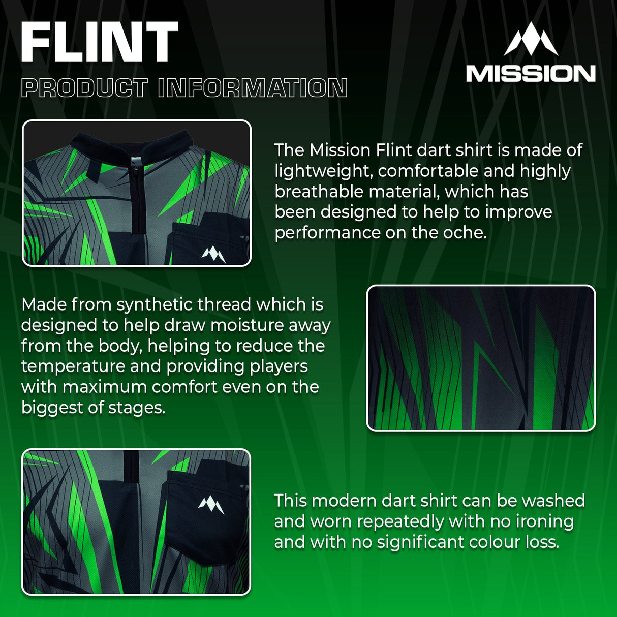 *Mission Darts Flint Dart Shirt - Collarless - Lightweight - Black & Green - view 4