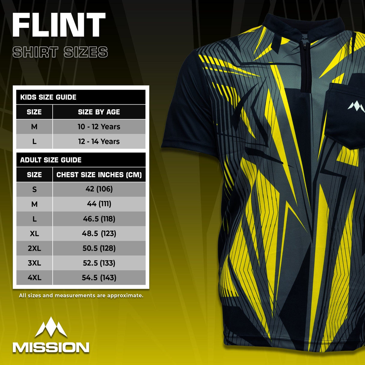 *Mission Darts Flint Dart Shirt - Collarless - Lightweight - Black & Yellow - view 5