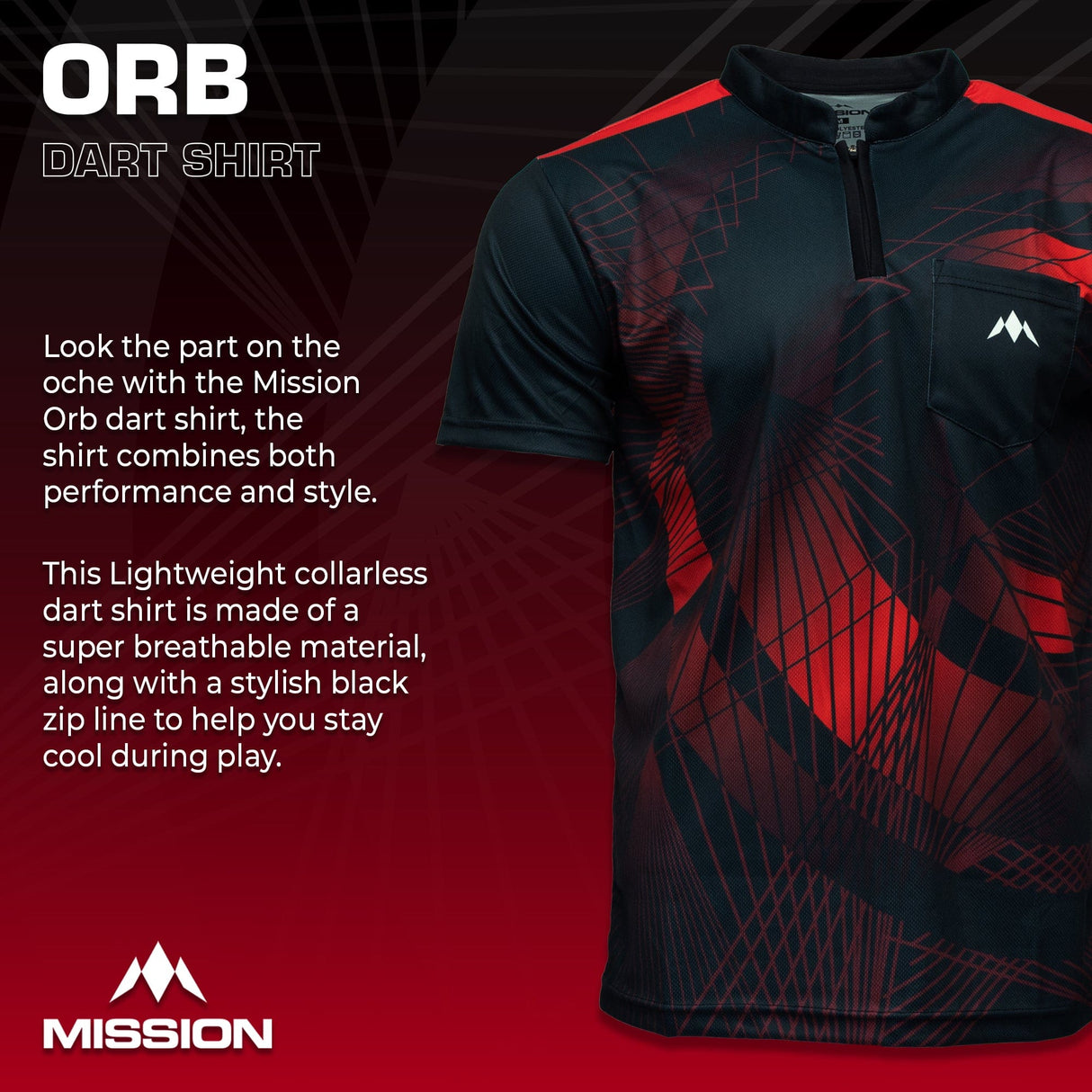 *Mission Darts Orb Dart Shirt - Collarless - Lightweight - Black & Red - Youth - view 2
