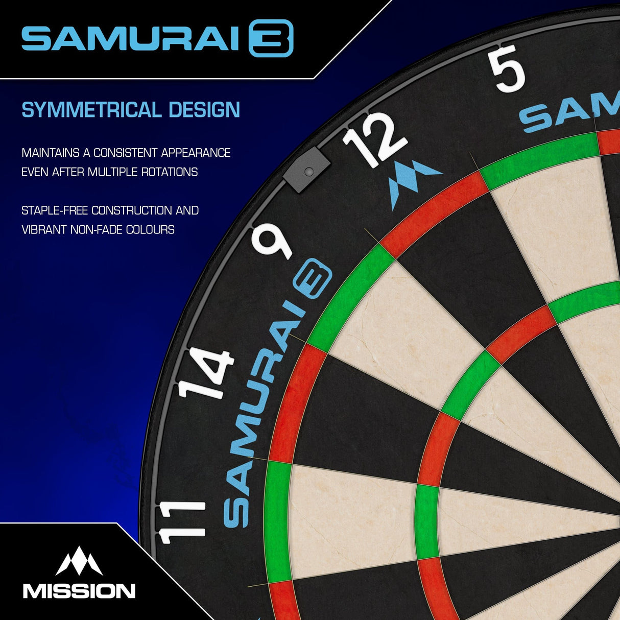 Mission Samurai 3 Dartboard - Professional - Knife Wire - Black Number Ring - view 3