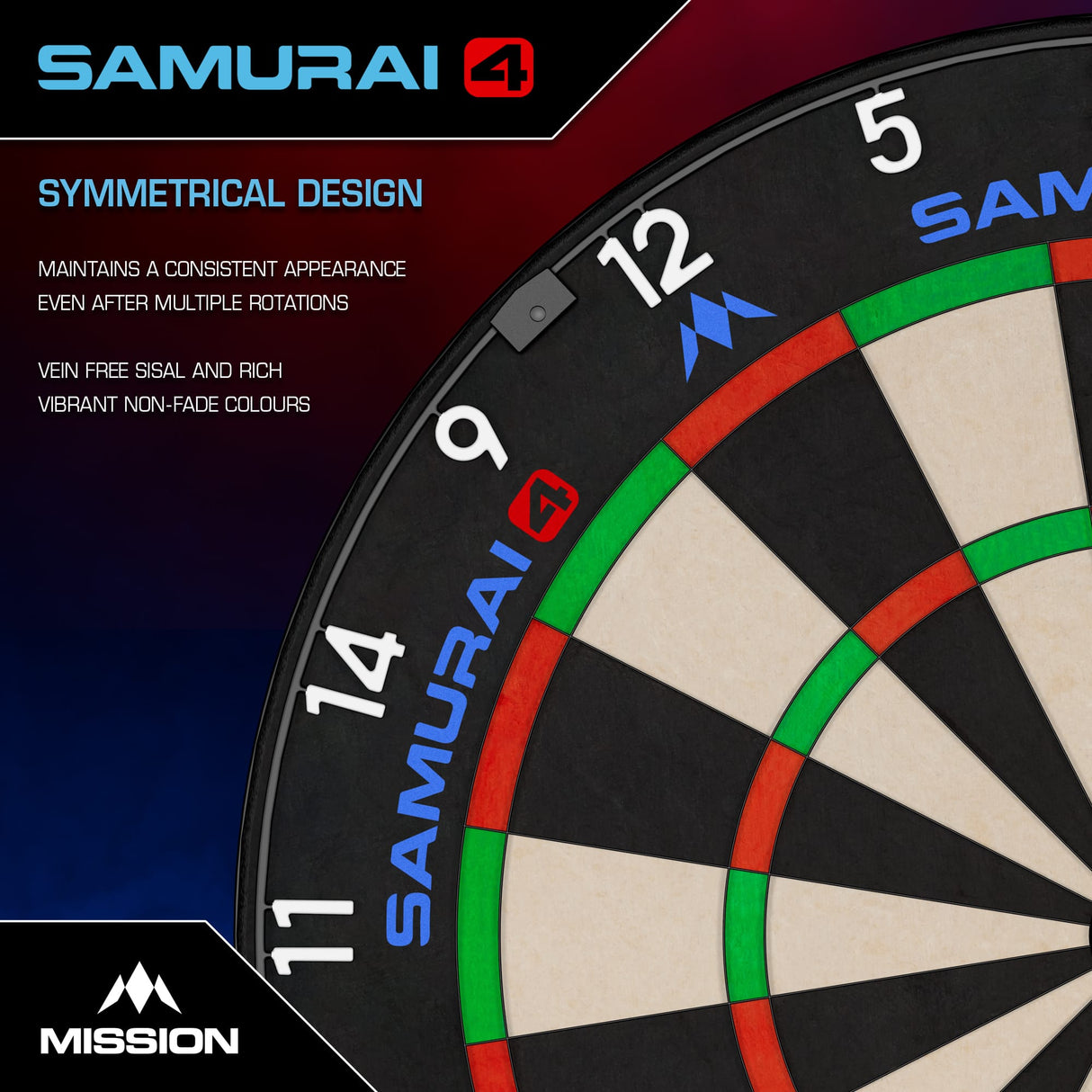 Mission Samurai 4 Dartboard - Professional - Knife Wire - Black Spider - view 3