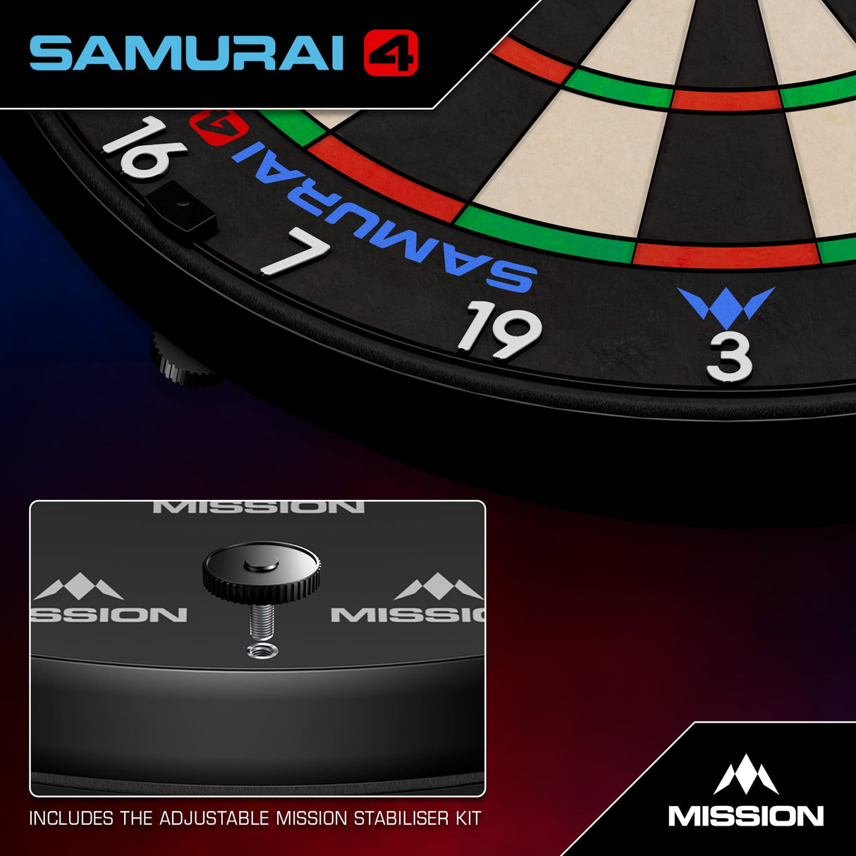 Mission Samurai 4 Dartboard - Professional - Knife Wire - Black Spider - view 6