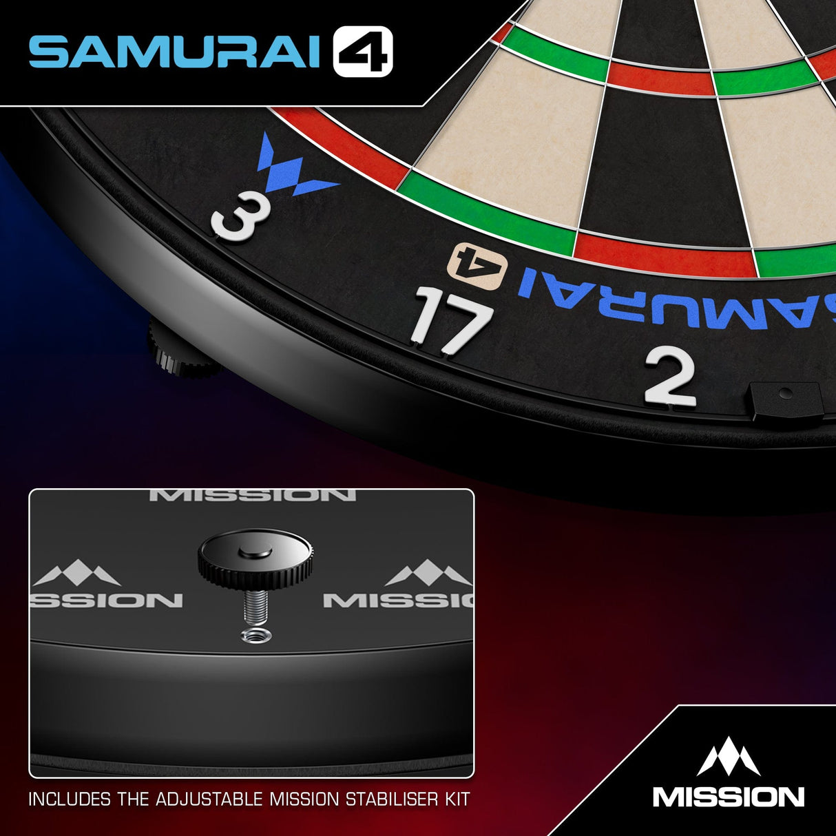 Mission Samurai 4 Dartboard - Professional - Knife Wire - White Spider - view 6