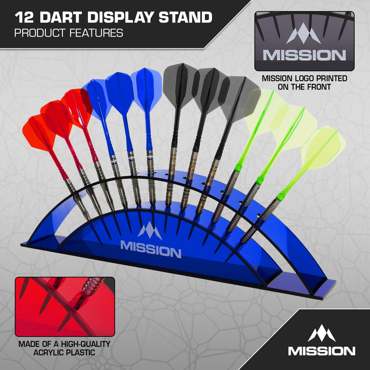Mission Station 12 - holds 12 darts - Acrylic Darts Display Arc Colours - view 6