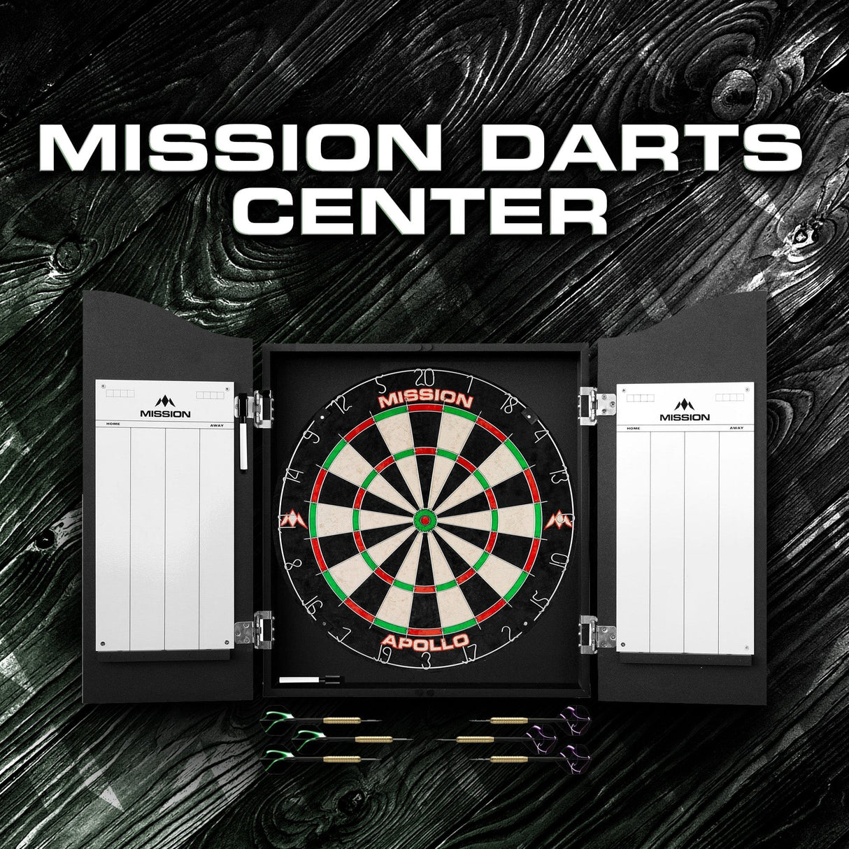 Mission Home Darts Centre - Cabinet, Dartboard, 6 Darts - Plain Black - view 2