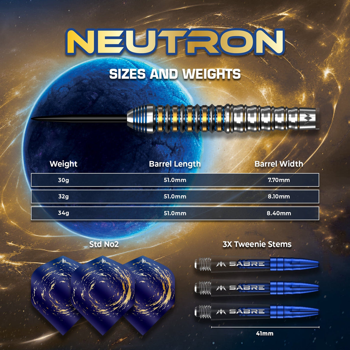 Mission Neutron Darts - Steel Tip - 95% Tungsten - Blue & Gold PVD - view 4