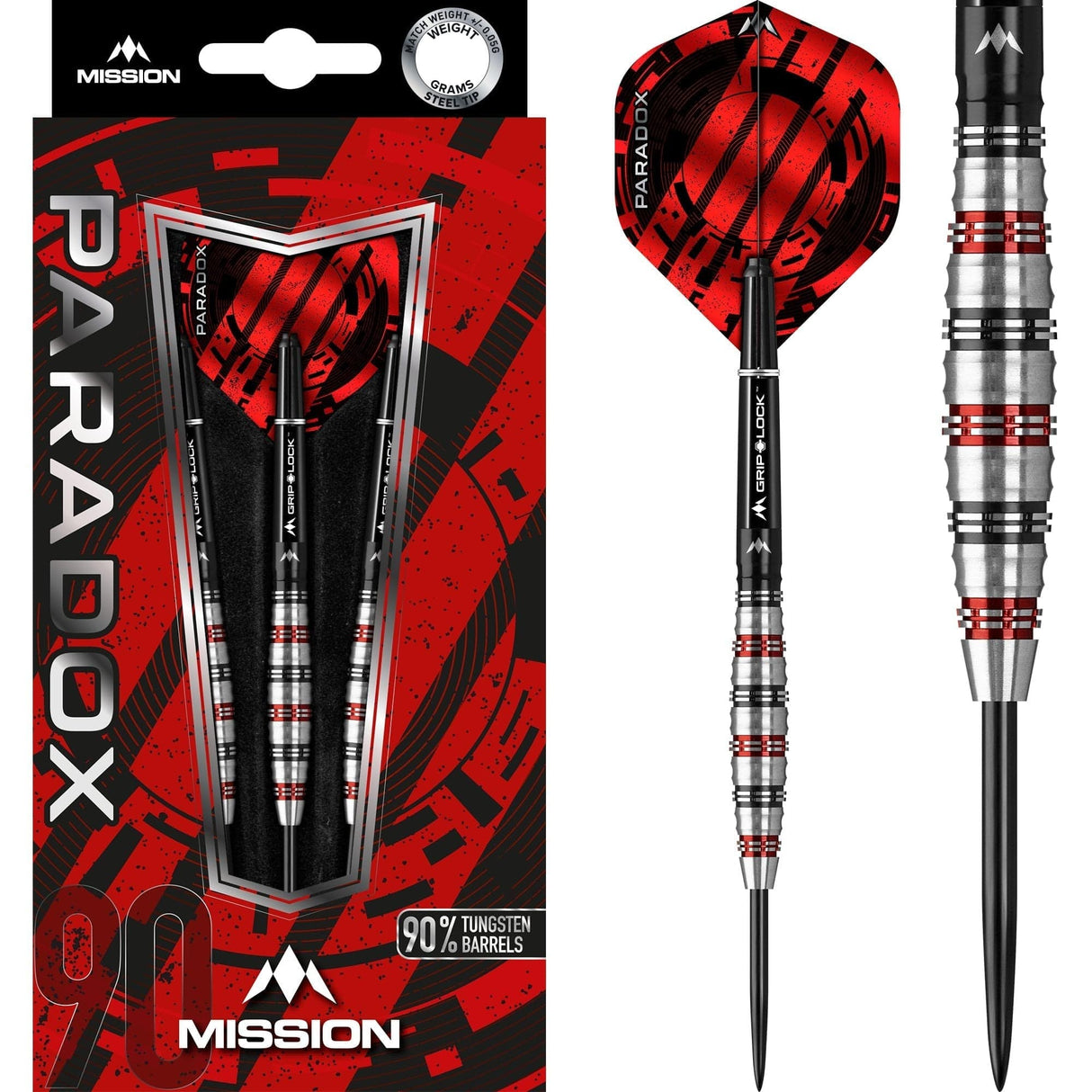 Mission Paradox Darts - Steel Tip - Curved - M2 - Electro Black & Red - The Darts Shop