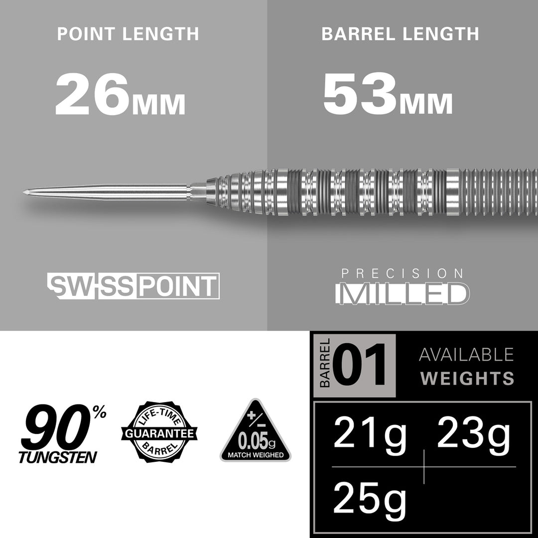 Bolide 01 Swiss Point 90% Tungsten Steel Tip Darts by Target - The Darts Shop