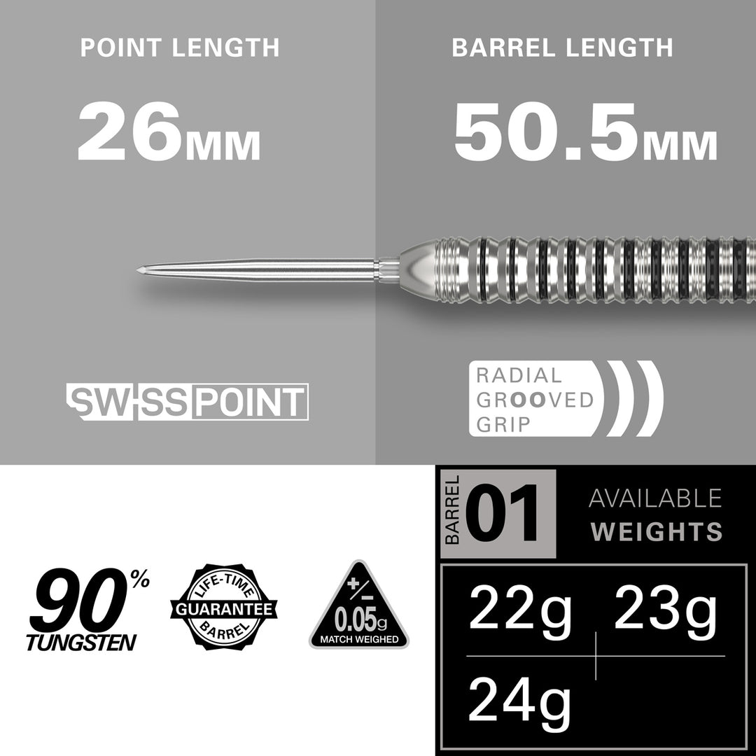 Exo 01 90% Tungsten SP Steel Tip Darts by Target - The Darts Shop
