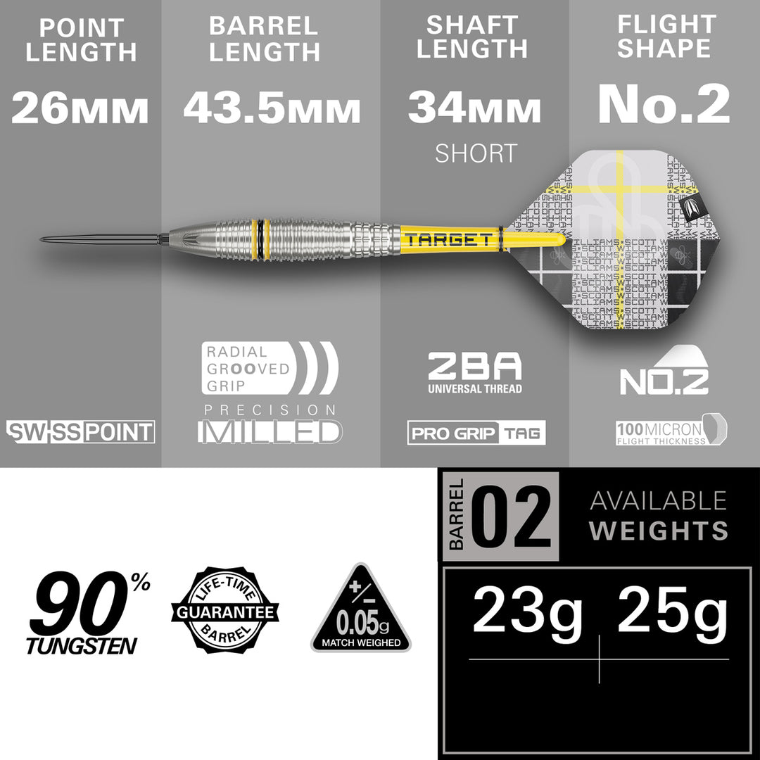 Scott Williams G2 90% Tungsten SP Steel Tip Darts by Target - The Darts Shop