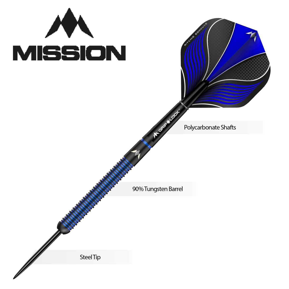 Mission Ritchie Edhouse Darts - Steel Tip - 90% - Madhouse - Black Titanium - The Darts Shop