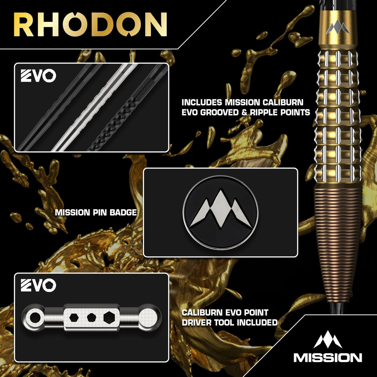 Mission Rhodon Darts - Steel Tip - 95% Tungsten - Bronze & Gold PVD - view 5