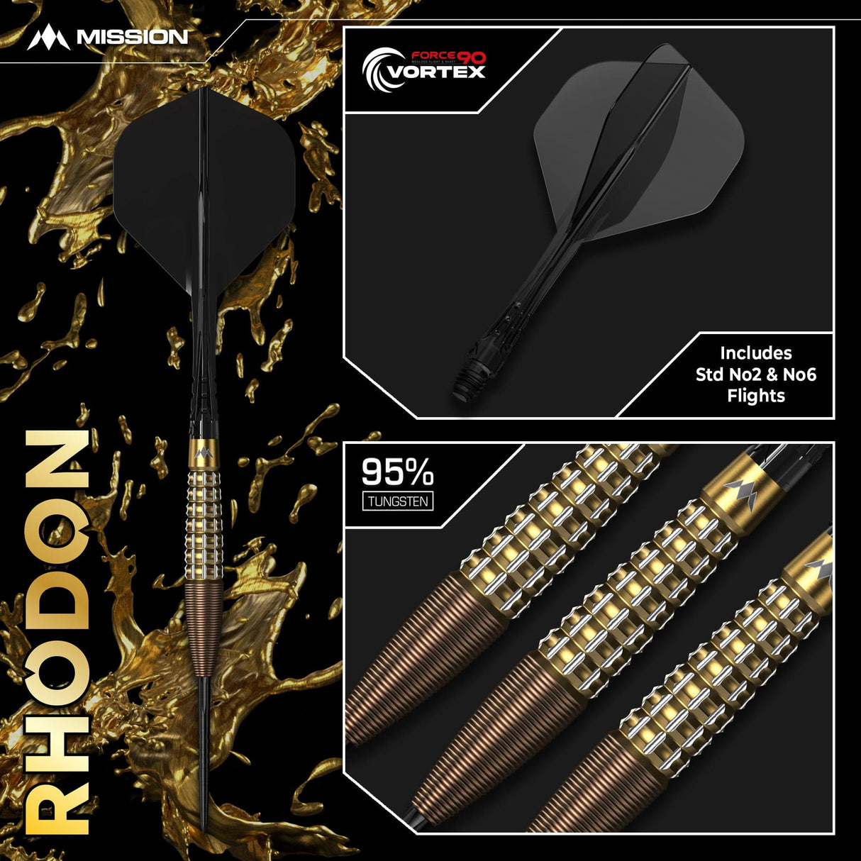 Mission Rhodon Darts - Steel Tip - 95% Tungsten - Bronze & Gold PVD - view 7