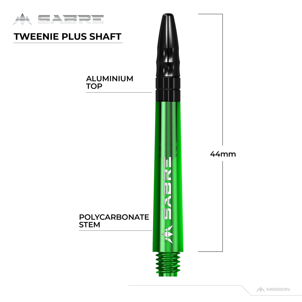 *Mission Sabre Shafts - Polycarbonate Dart Stems - Green - Black Top - view 9