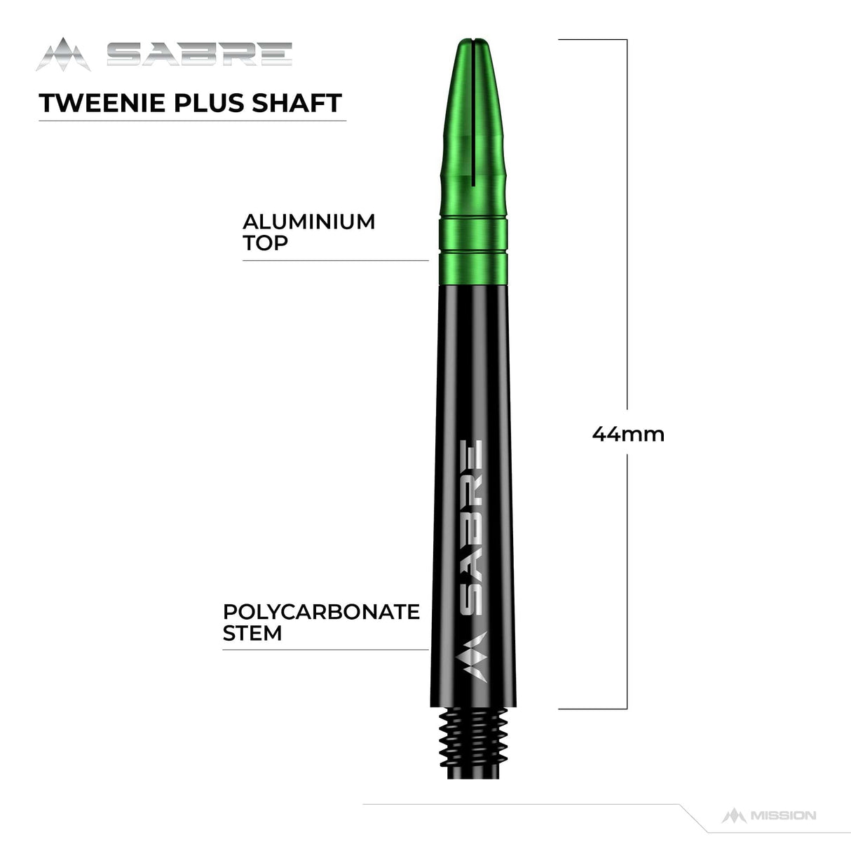 *Mission Sabre Shafts - Polycarbonate Dart Stems - Black - Green Top - view 6