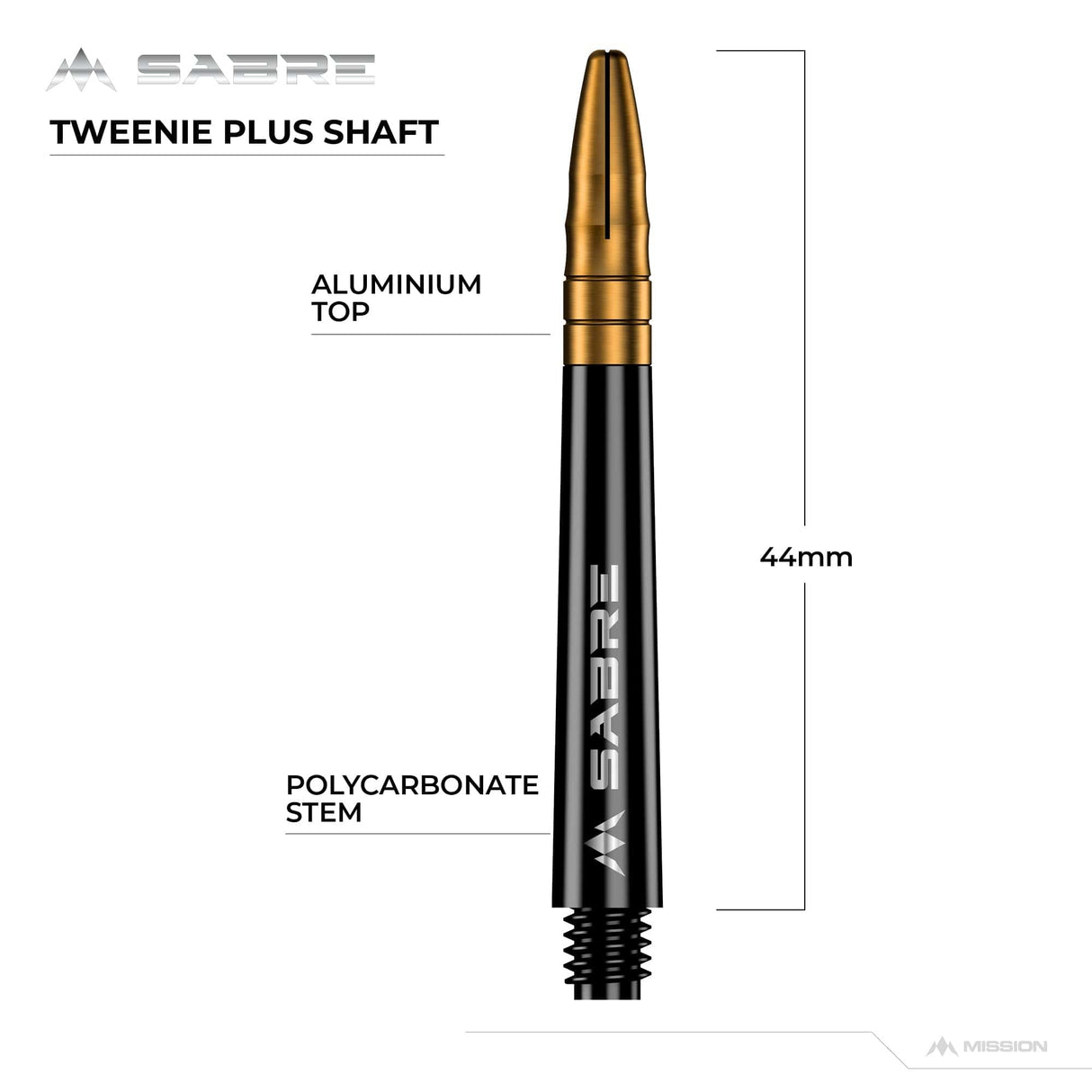 *Mission Sabre Shafts - Polycarbonate Dart Stems - Black - Gold Top - view 6