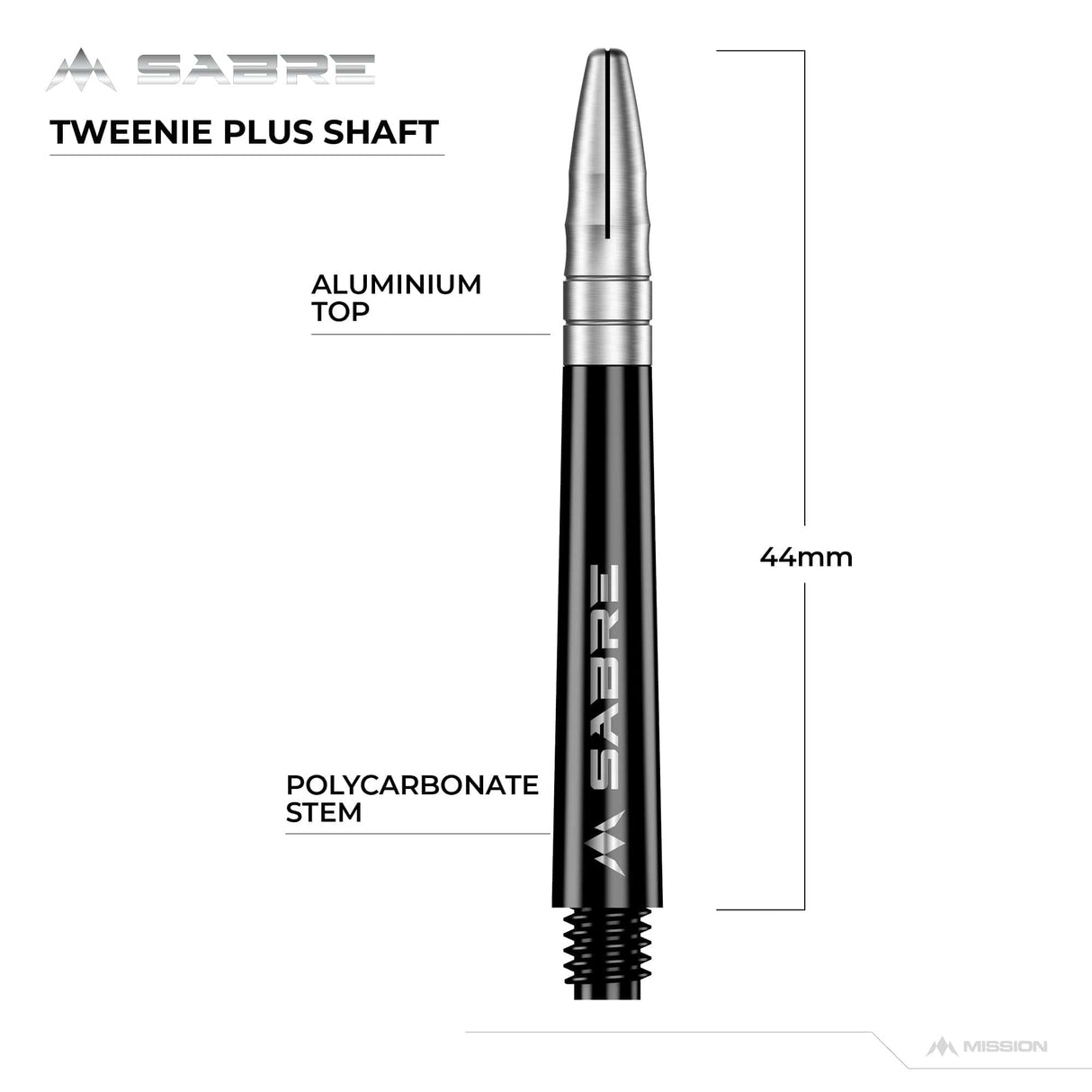 *Mission Sabre Shafts - Polycarbonate Dart Stems - Black - Silver Top - view 6